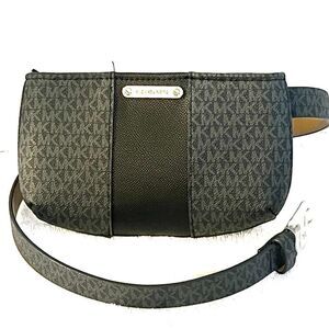 NWT Michael Kors Black With Grey Jet Set Monogrammed Fanny Pack Belt Sz L/XL